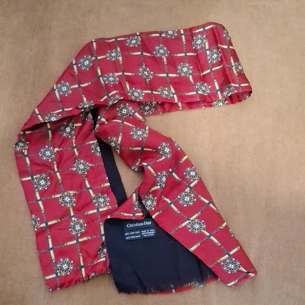 Dior Red and Gold Silk Scarf